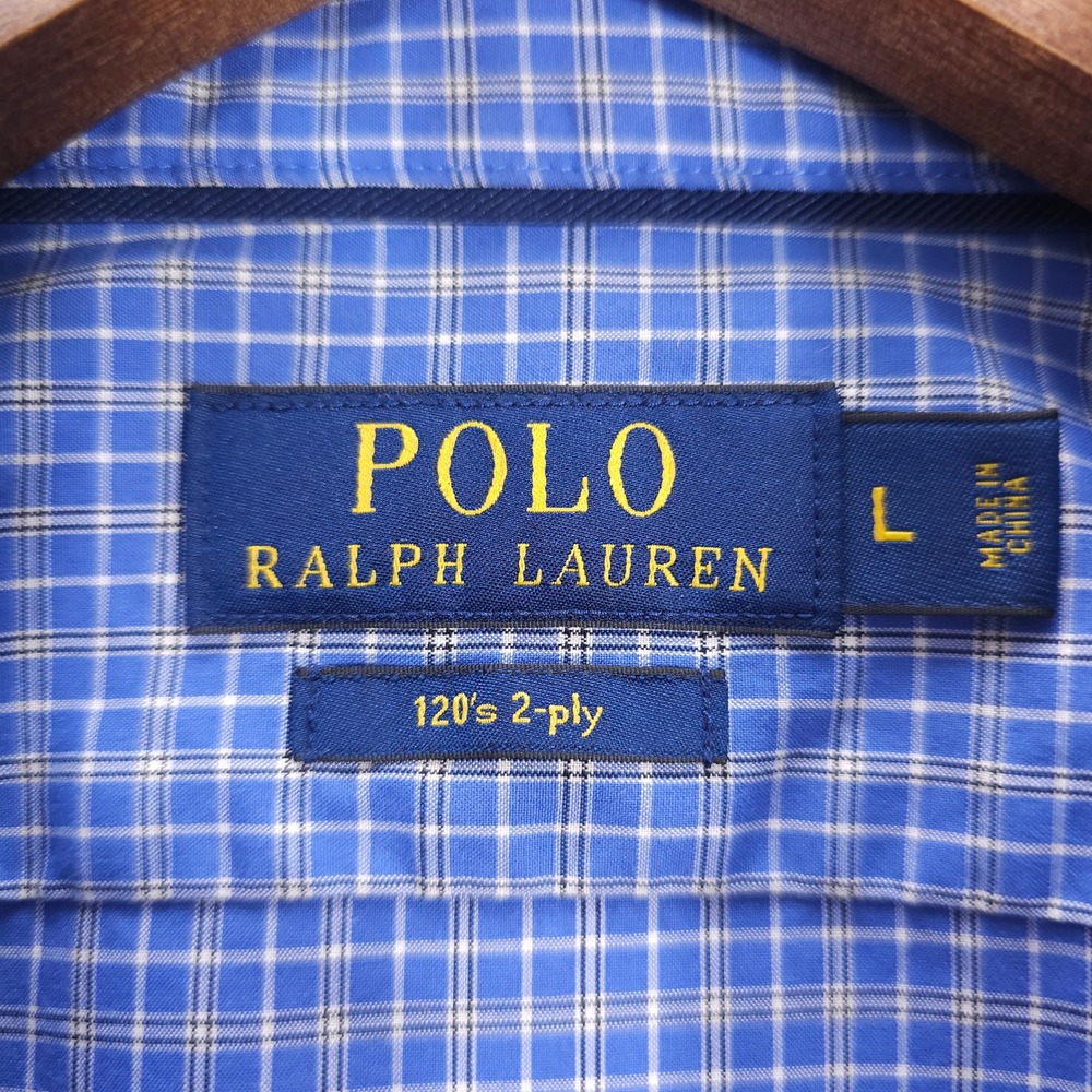 Polo Ralph Lauren Shirt Mens L Blue Plaid 120s 2-Ply Cotton Button Down Workwear - Picture 6 of 8